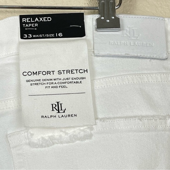 Lauren Ralph Lauren White Eyelet Patchwork Relaxed Tapered Jeans Size 16 Women - Picture 8 of 16
